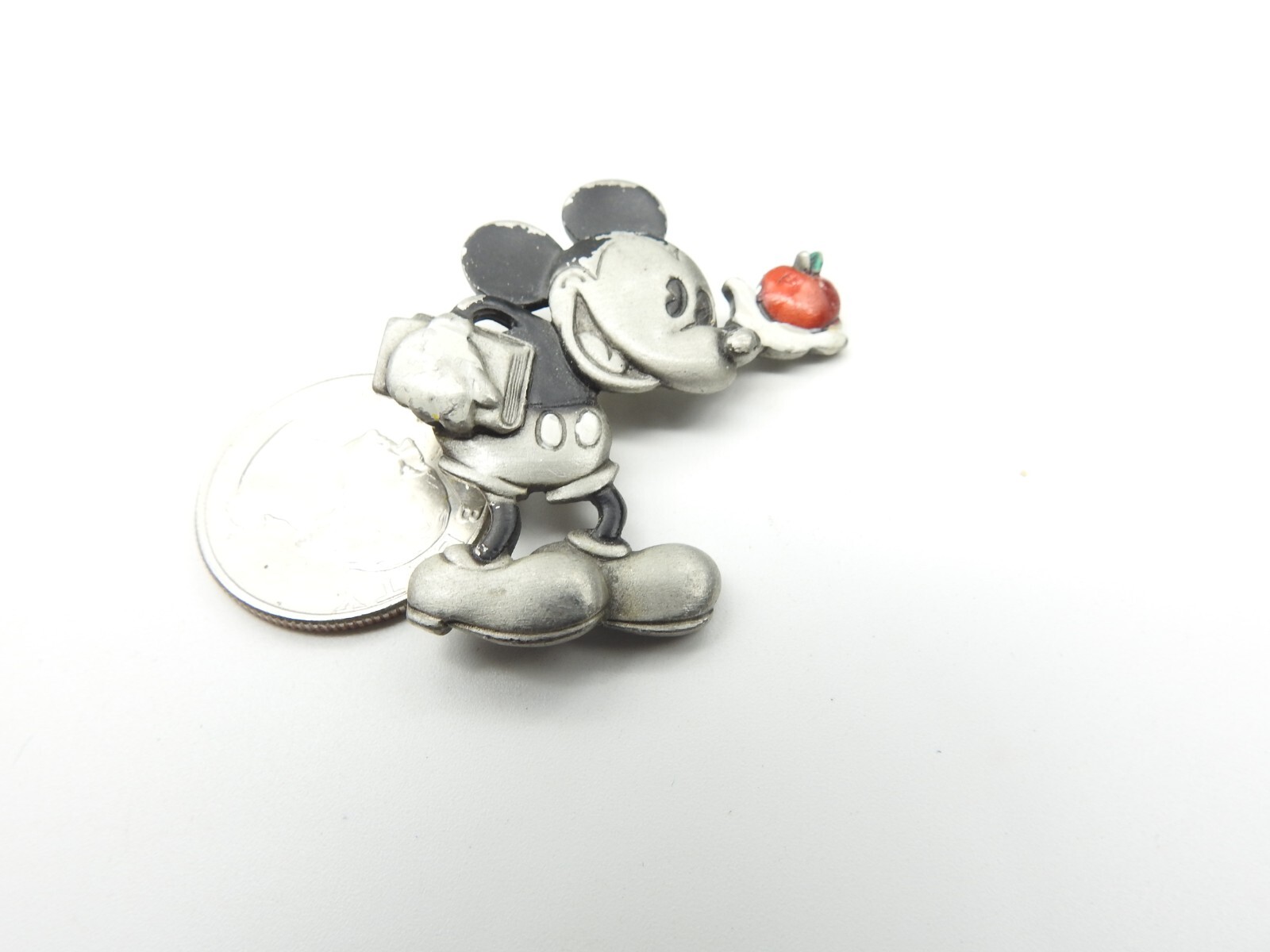 Black Red White Enamel Pewter Micky Mouse Disney Teacher’s Apple Brooch Vintage