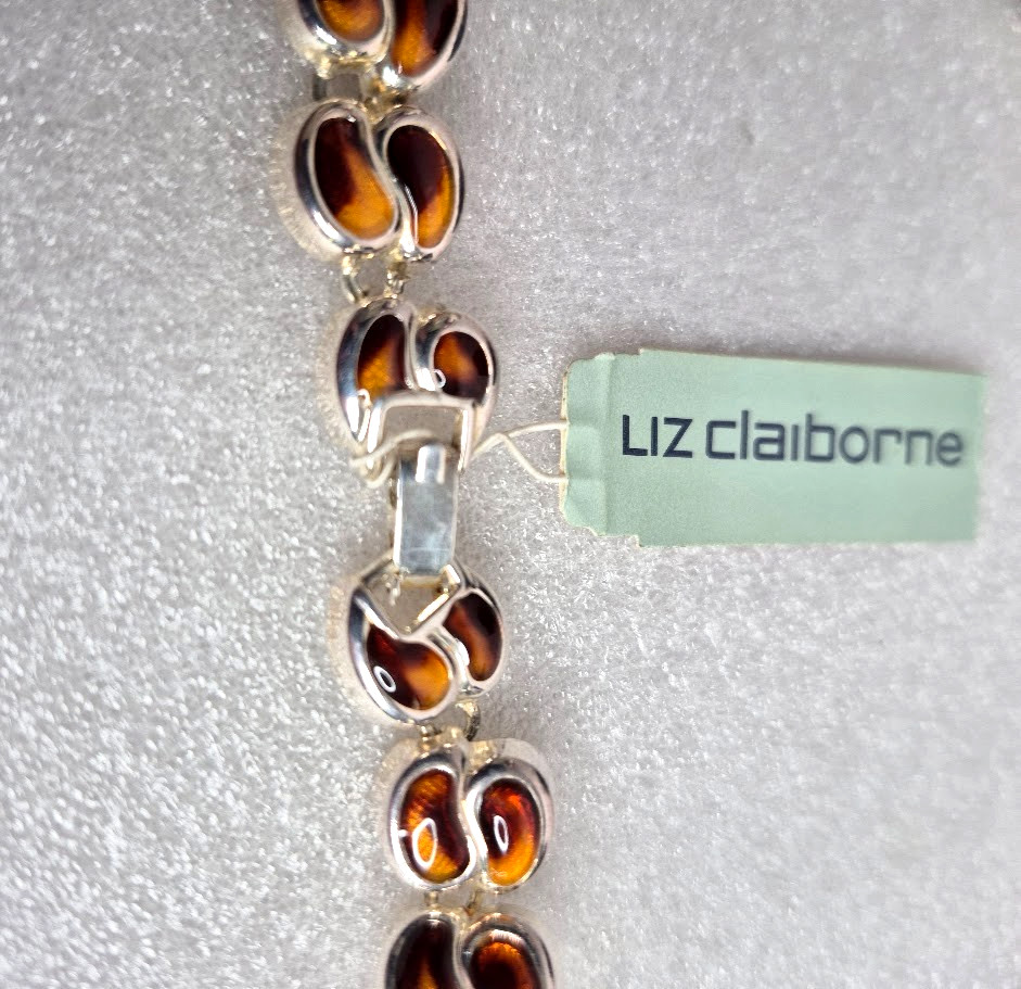 VTG 3pc Necklace, Bracelet & Earrings Liz Claiborne Faux Amber Resin Japan New