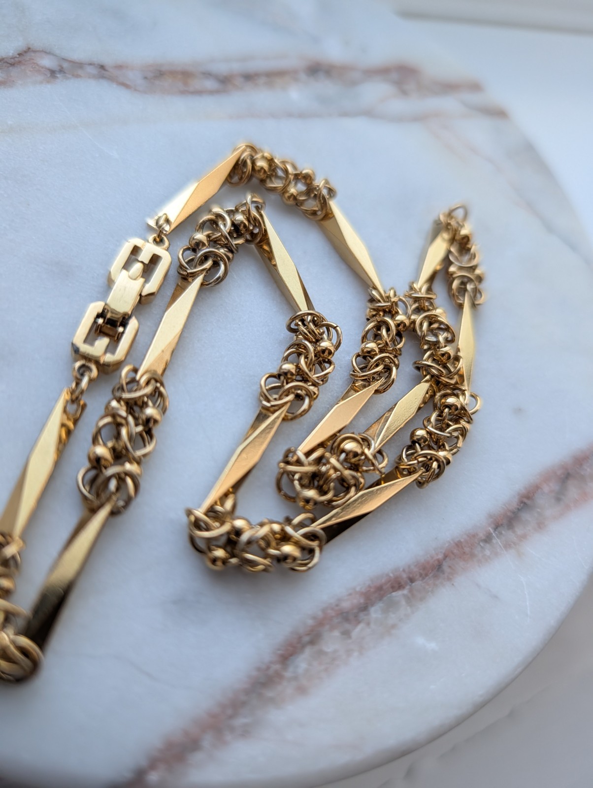 Vintage Givenchy Byzantine Link Bar Station Necklace Gold-Tone 17″
