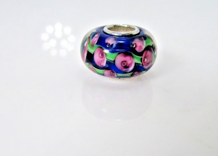 IBB Murano Glass Blue Pink Flower Charm Only for Bracelet