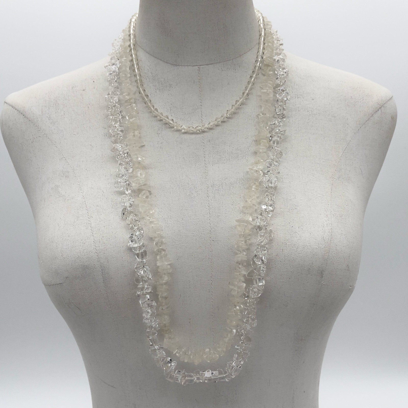 3 Necklace Bundle: Super Clear Rock Crystal – Frosty Quartz – VTG Czech Crystal