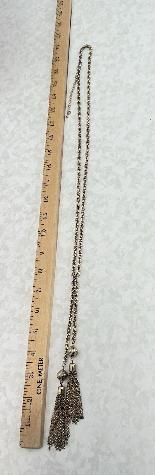 STUNNING GOLD PLATE VINTAGE THICK CHAIN NECKLACE LARIAT W/ CHAINS TASSELS ENDS