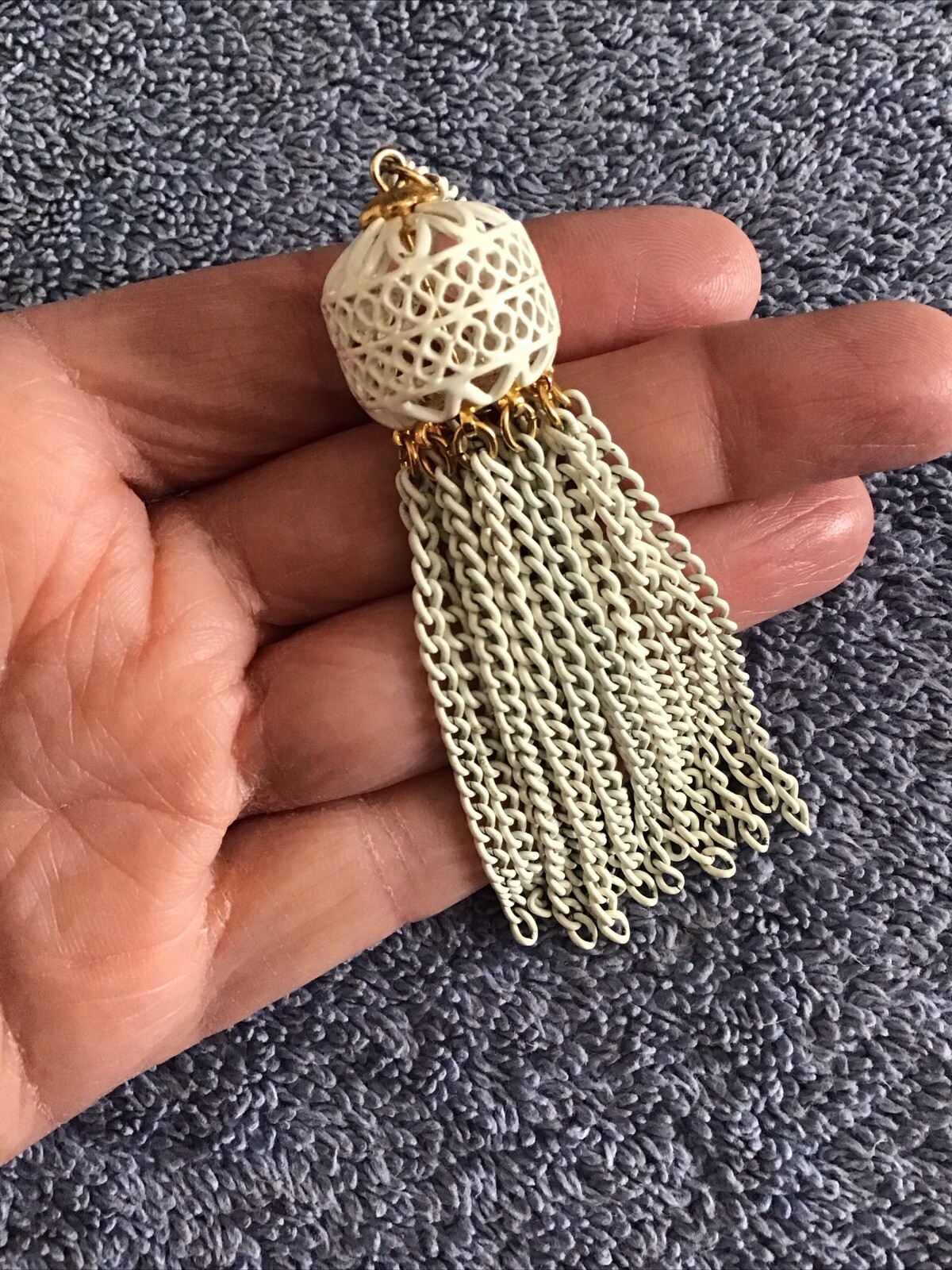 Monet Tassel Necklace White Chain Link Multi Strand Gold 18” LONG Double Strand