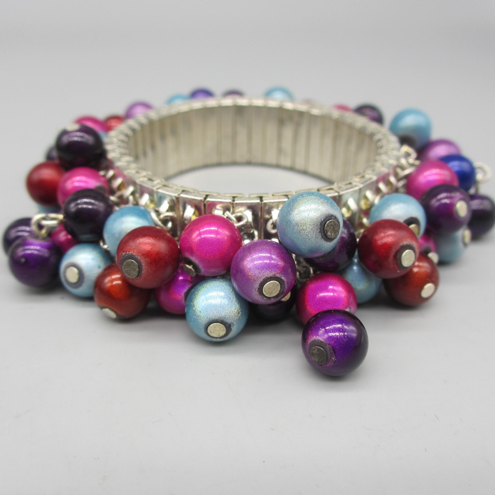 Vintage Cha Cha Expansion Bracelet Beads Red Purple Pink Blue