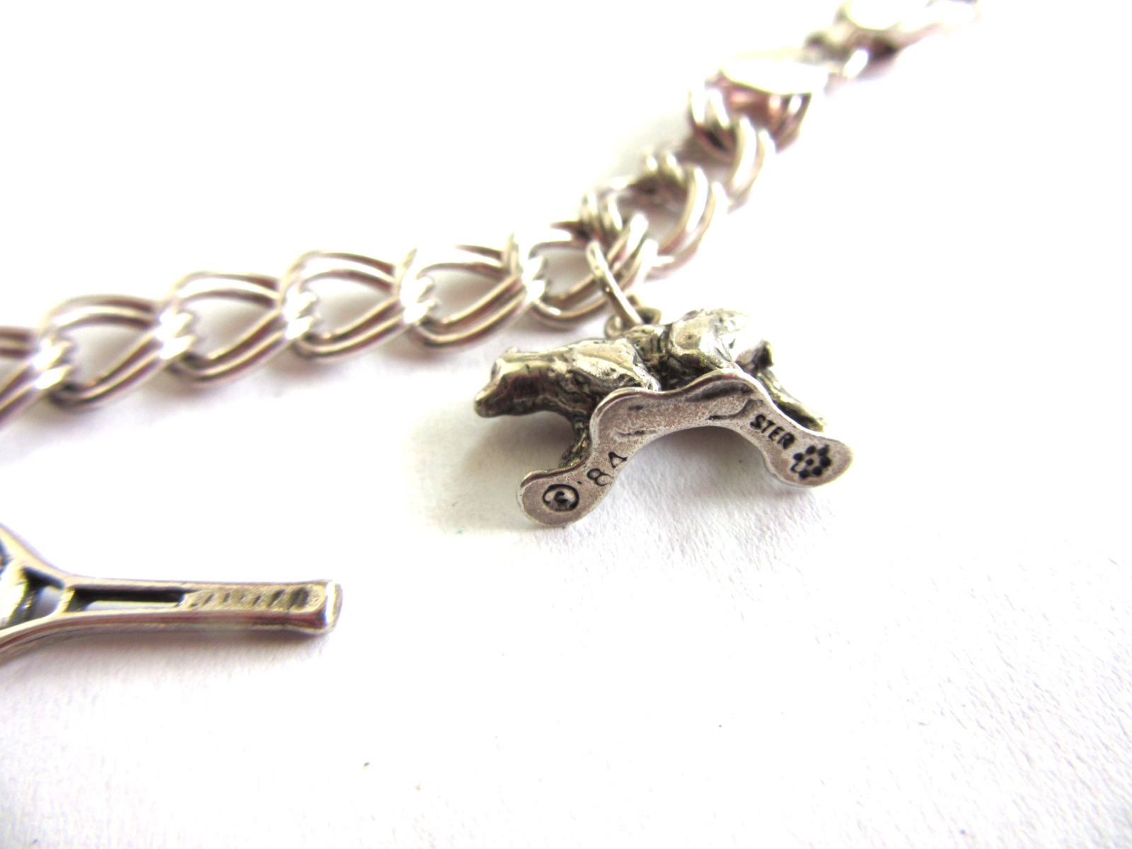 Vintage 925 Italy double link charm bracelet with 3 charms, 17.6 rms 18″ long