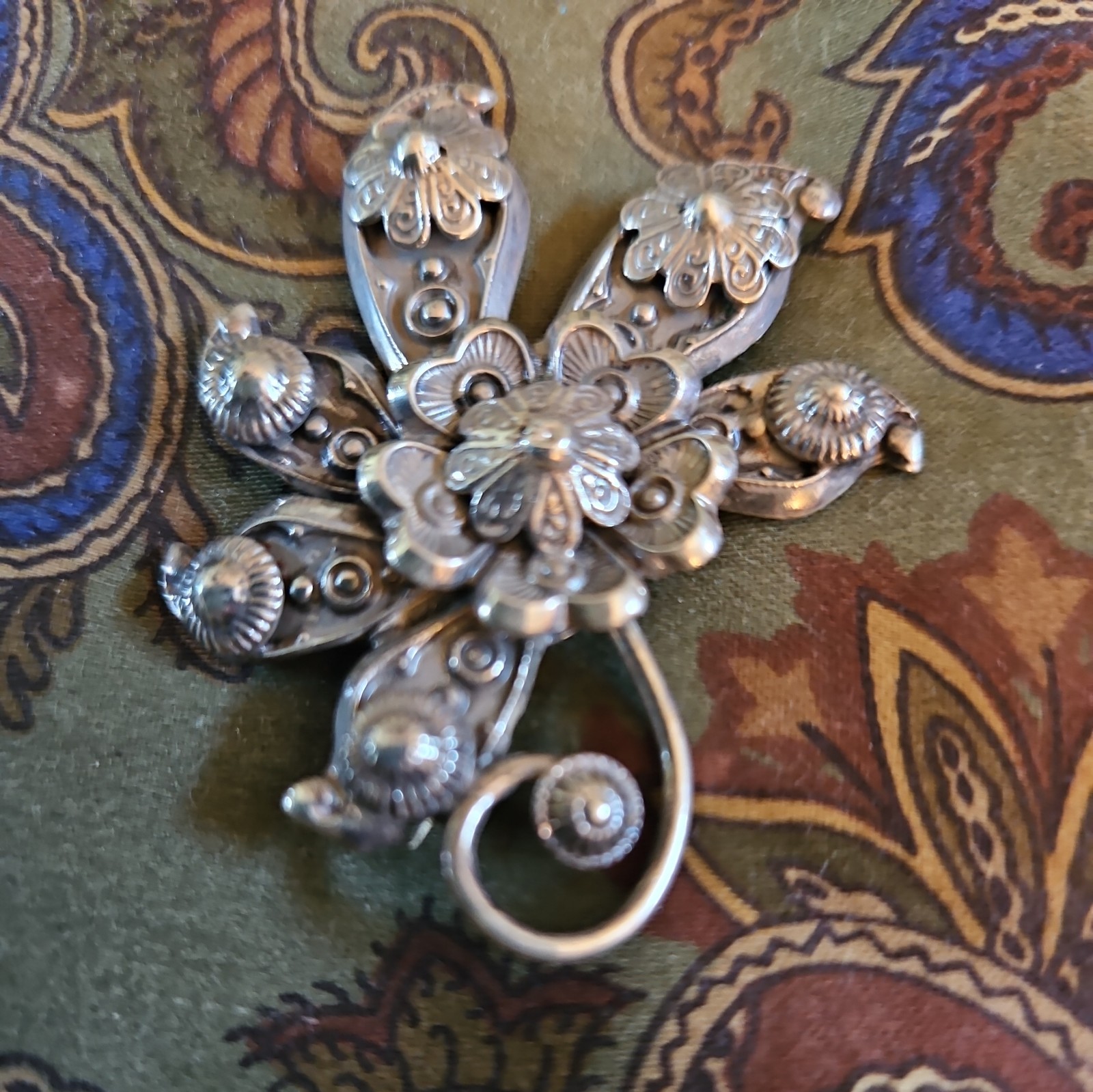 Cannetille 925 Sterling silver Brooch,1800s StunningAntique Floral Spray Pin