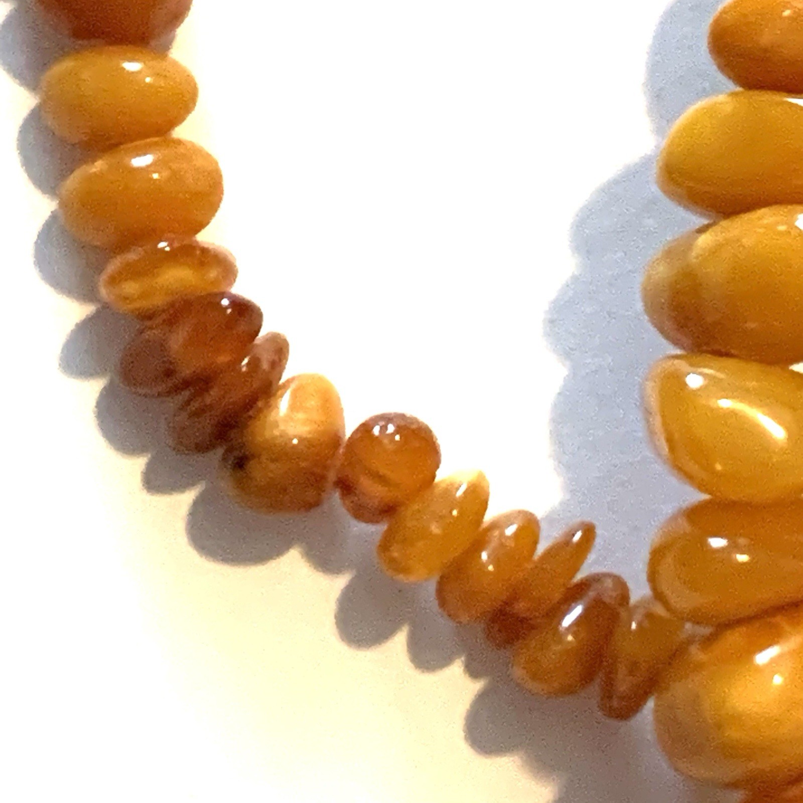 Vtg Baltic Amber Egg Yolk Chip Bead Necklace 31 Grams 24″ Long Pull-Over Style