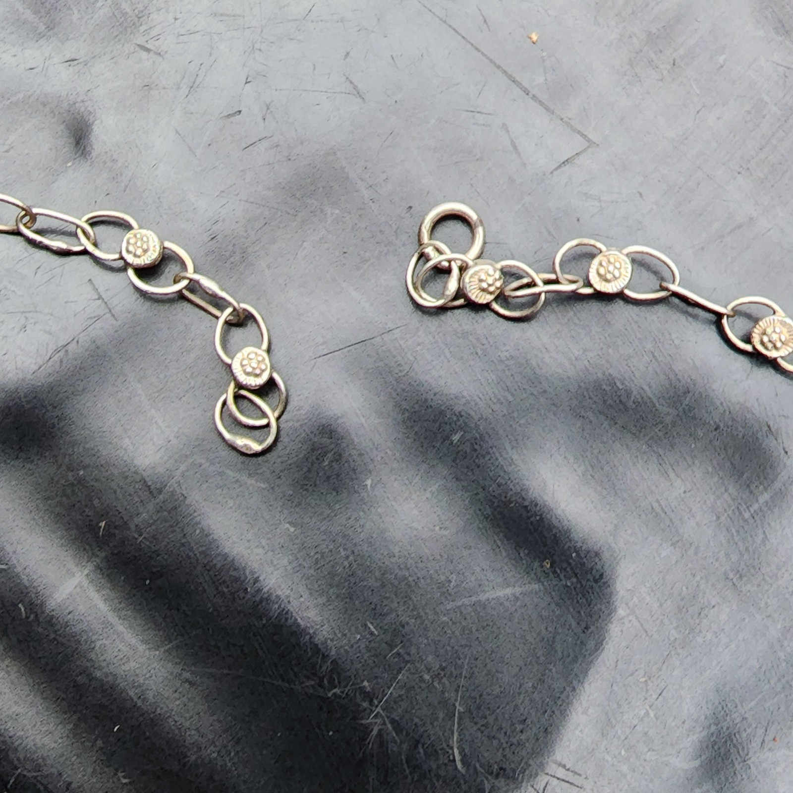 NO CLASP Sterling Silver 925 Filigree Flower Crystal Choker Collar Necklace 15IN