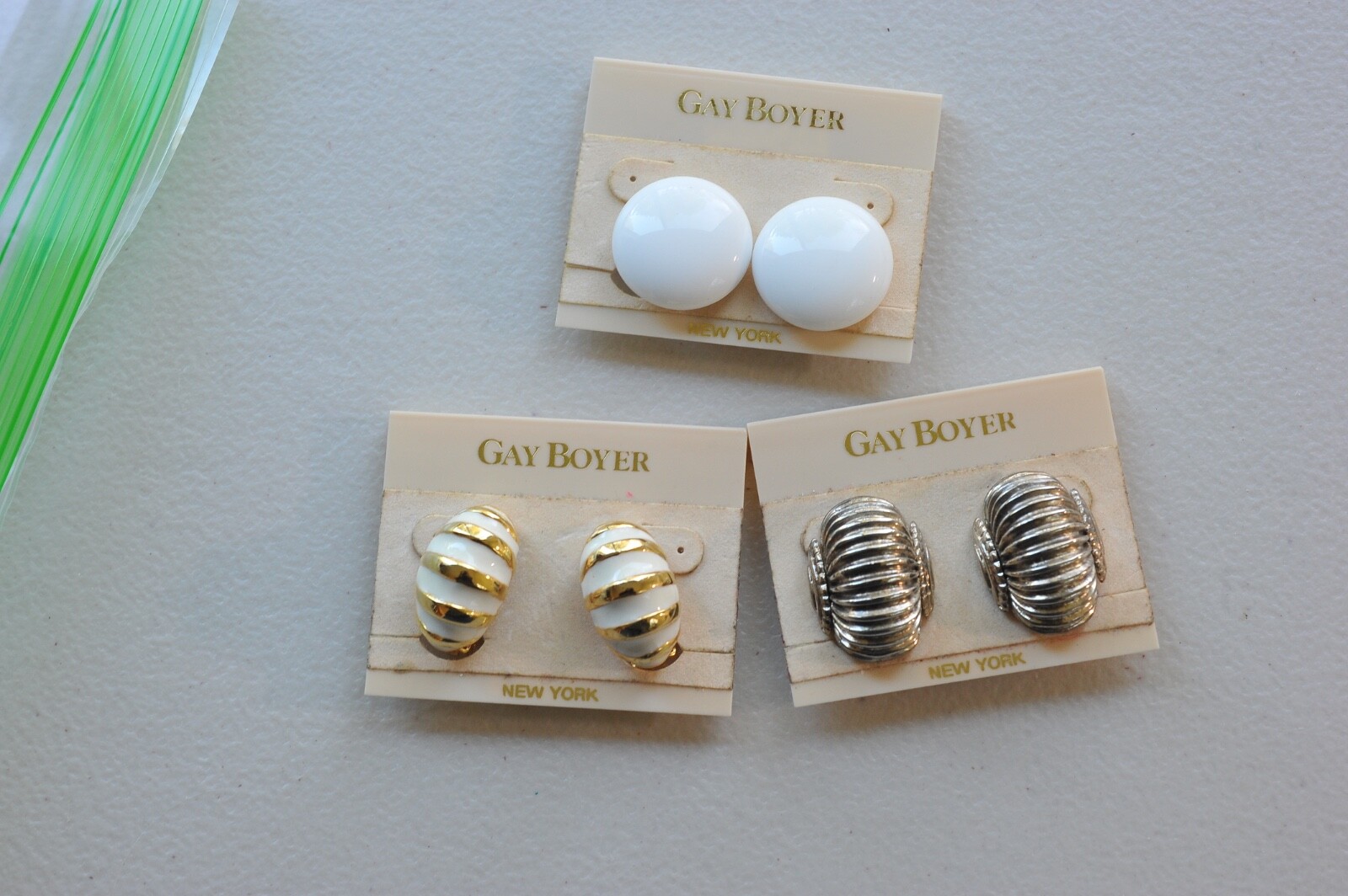 Vtg Gold silver Tone Gay Boyer Clip On Earrings retro style not signed BB18