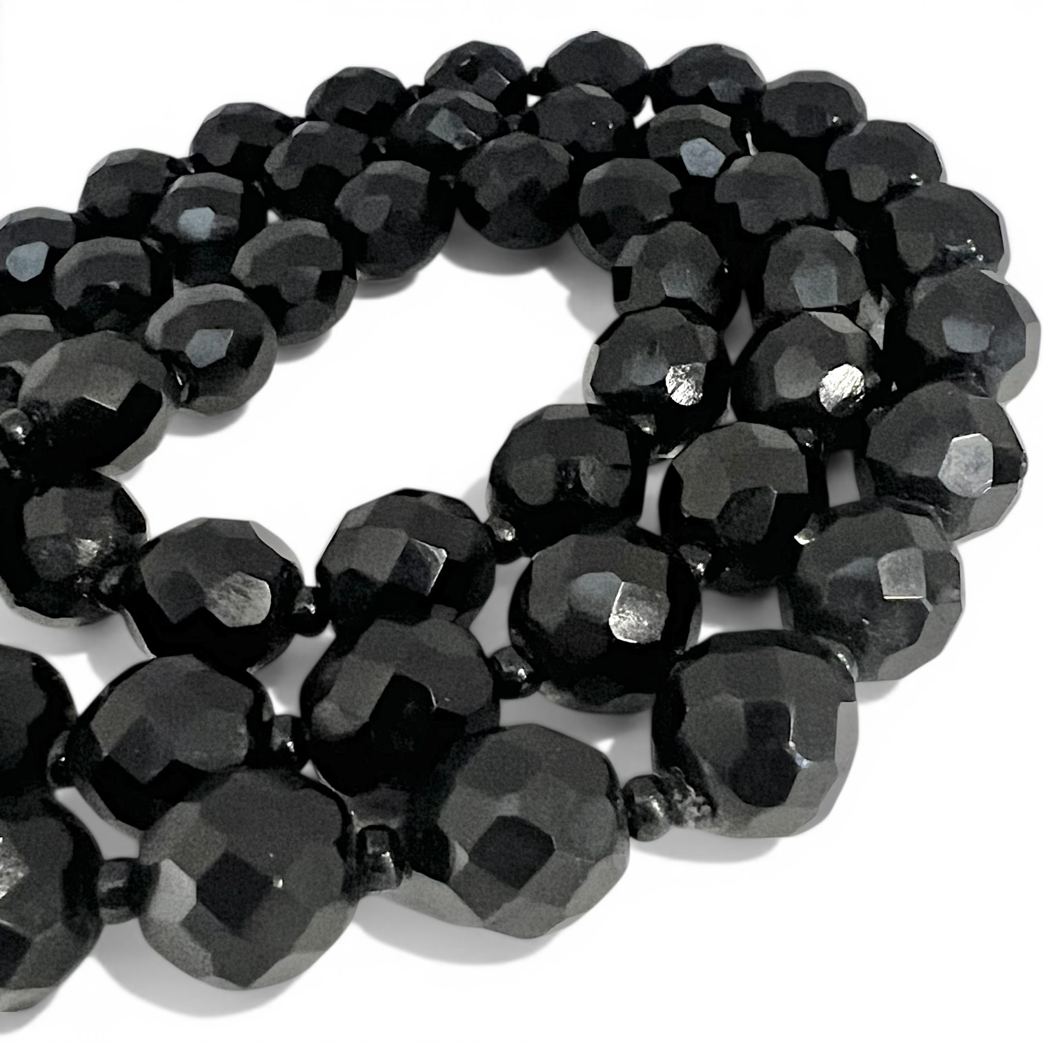 Vintage Black Faceted Glass French Jet Bead Mourning Necklace 25″ 64g