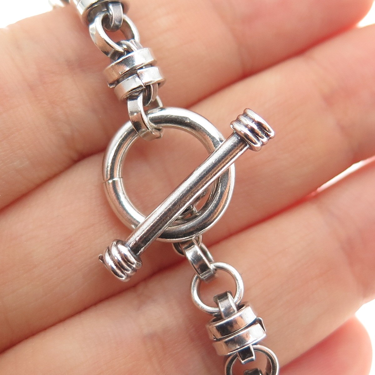 925 Sterling Silver Vintage Modernist Anchor Link Oxidized Bracelet 6.75″