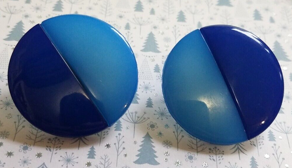 Vtg 1950’S Signed West Germany Ges Gesch 1773 Two Tone Blue Post Earring Round