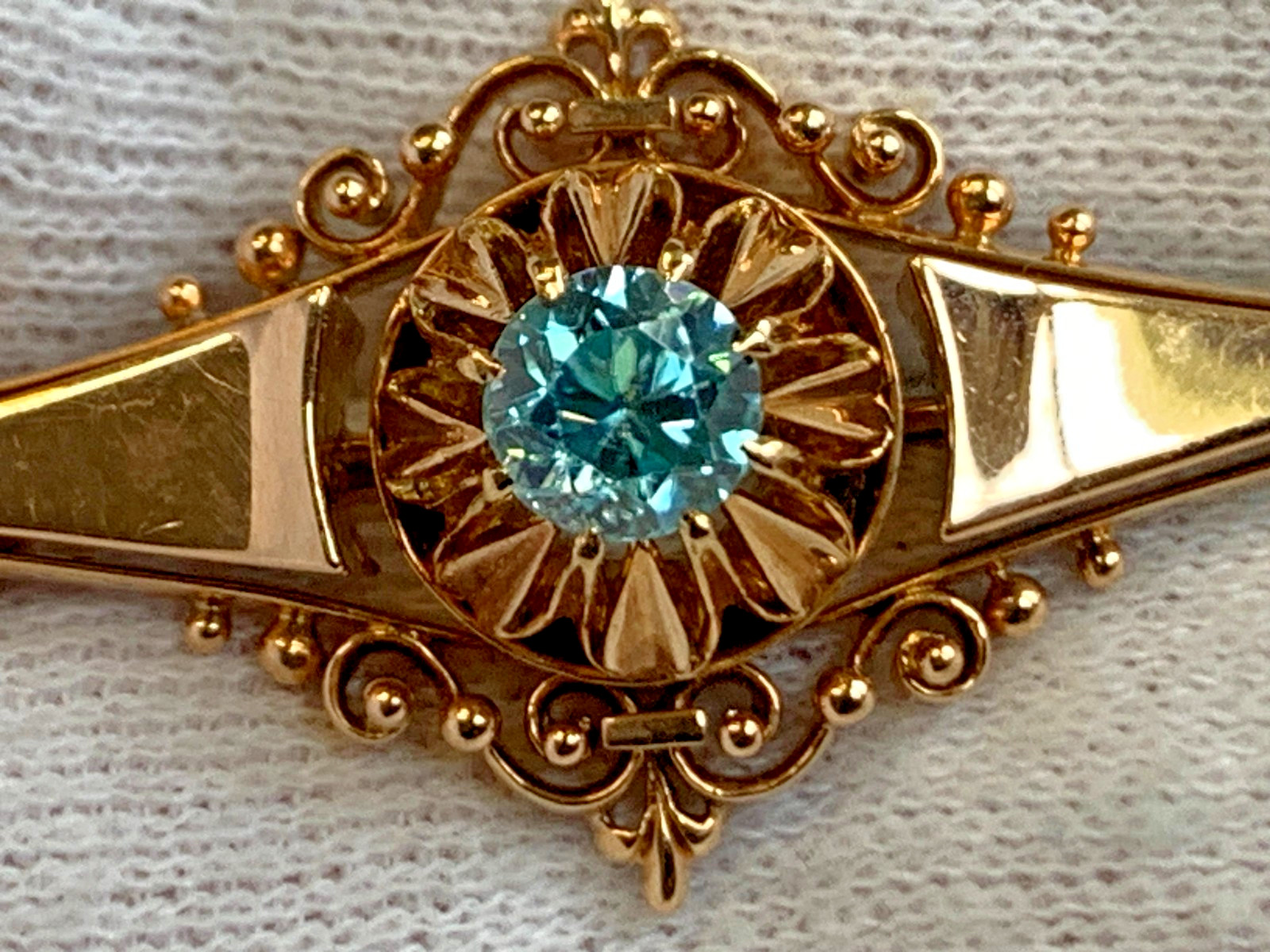 Vtg Yellow Gold Brooch 6.63g Fine Jewelry Blue Topaz Color Stone Pin *READ*