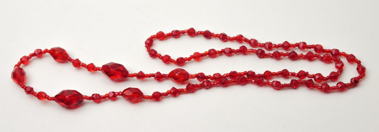 Ruby-Red Czech Glass Faceted Crystal Beads Graduated Necklace