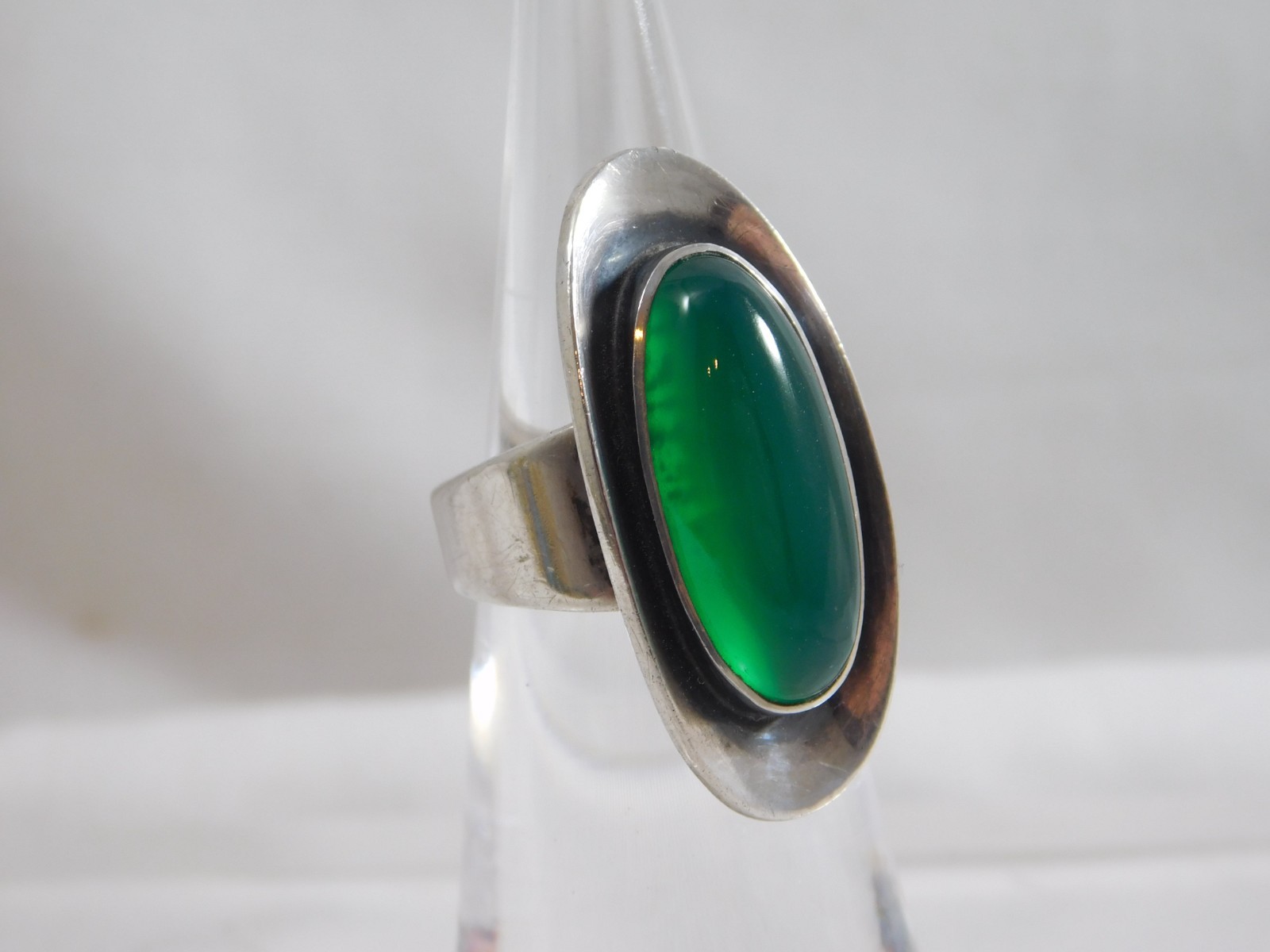 Niels Eric N.E. From Denmark Modernist Chrysoprase Sterling Silver Ring sz 4