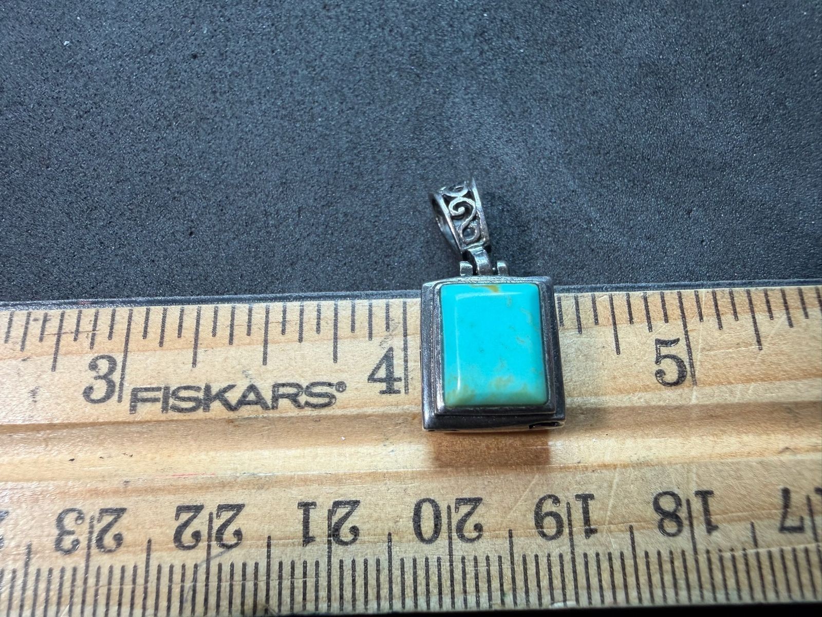 3.11g Vintage Sterling Silver 925 Square Turquoise Tone Pendant Ornate Bail M