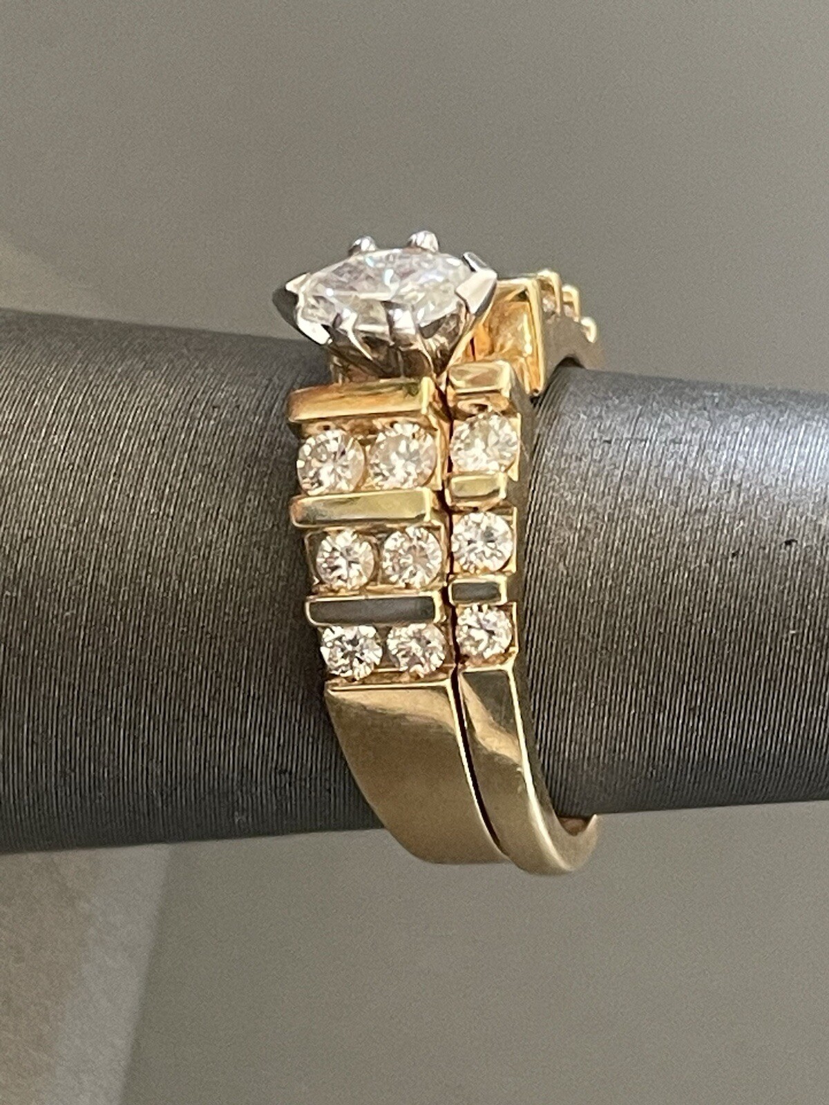 14KT Y/Gold 1.02CTW Diamond Engagement Ring & Diamond Band Set. Size 6.25(S280)