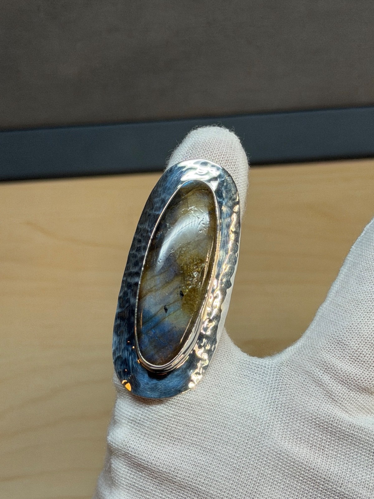 DOMINIQUE DINOUART DDD Mexico 925 Silver Labradorite Elongated Ring Sz 7.25 NEW