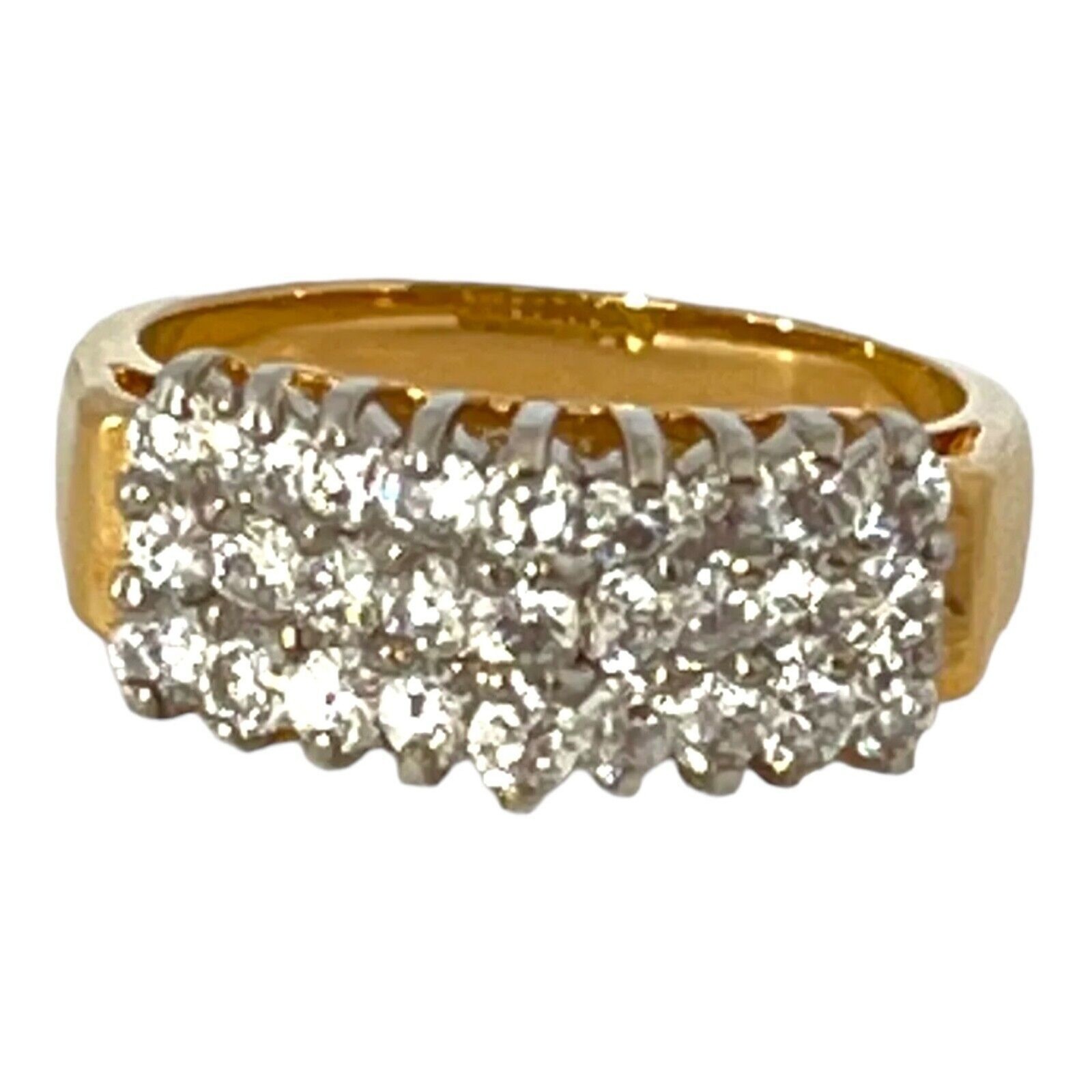 Vintage 1980s Ring Size 6 CZ Cluster Three Row Prong Set Gold Plated – 14M