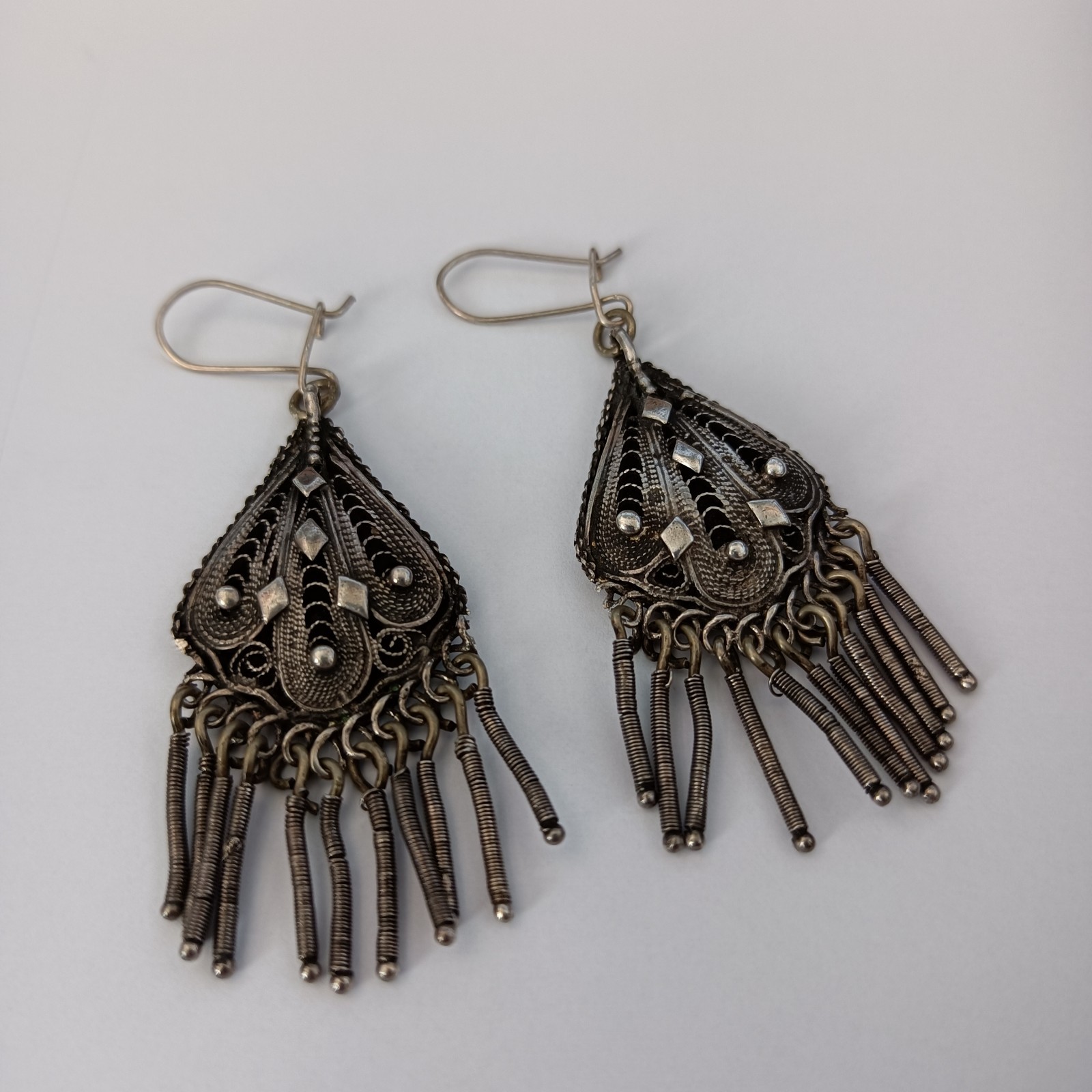 VTG Stanetzky Earrings Israel Sterling Silver Filigree Yemenite Chandelier Boho