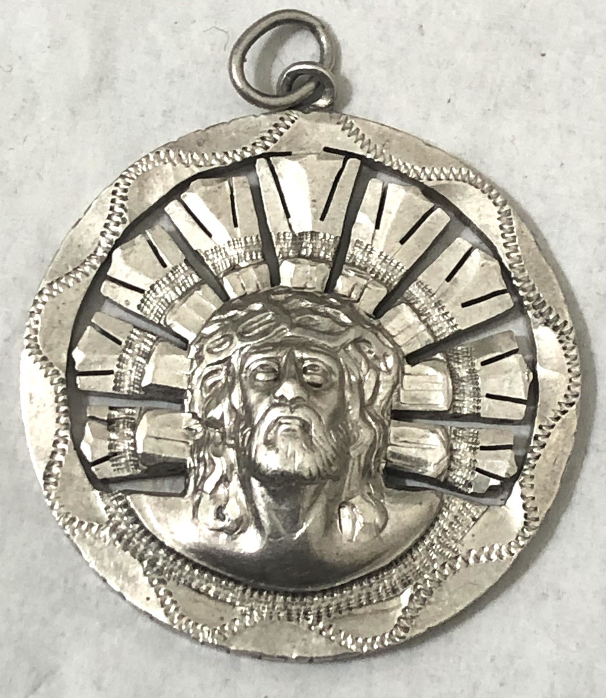 40s Vintage Jesus Cross Pendant Top Sterling Silver Mexico Taxco Medal Old