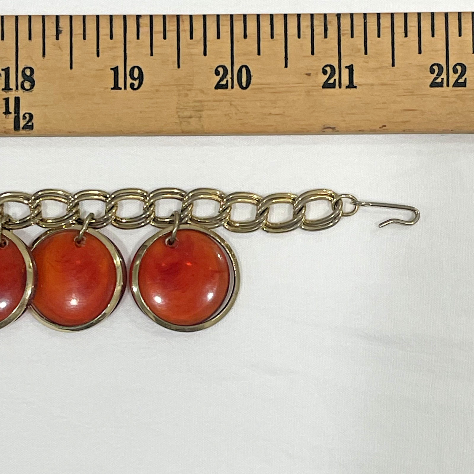 Vintage Statement Gold Tone & Lucite Coin Necklace 1950s 18″ Adjustable Unsigned