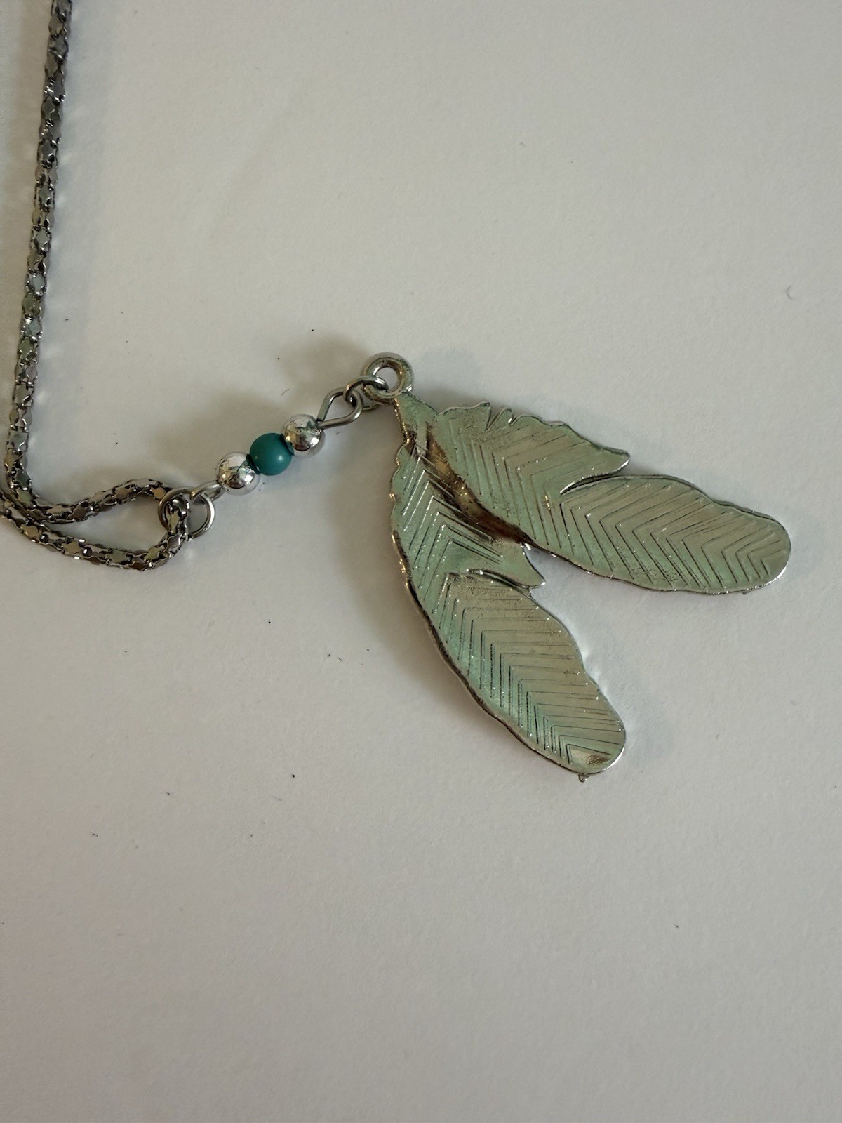 Vtg Indian Head Buffalo Nickel Coin Necklace Turquoise Accents 24″ + Feather 18″