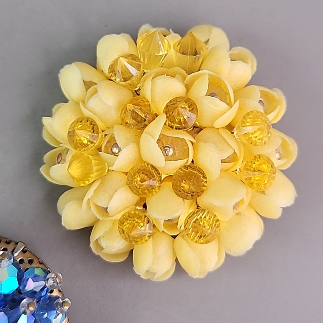 Vintage Cluster Brooch Lot of 5 AB Glass Blue Red Yellow Plastic