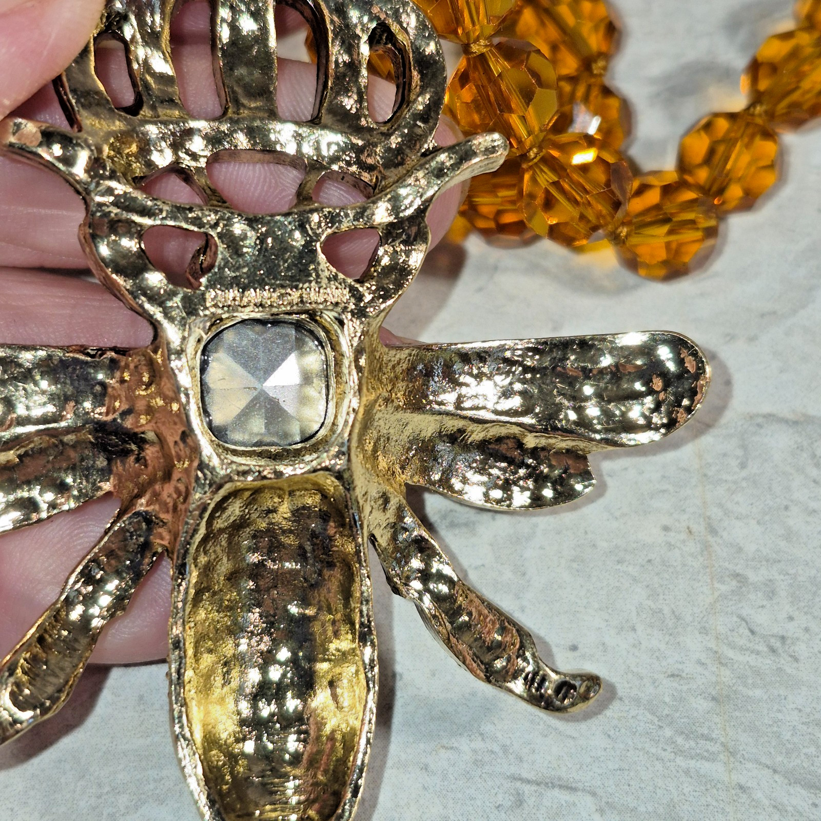 Vintage Inspired Art Deco Style Enamel Crystal Queen Bee Brooch with Glass Beads