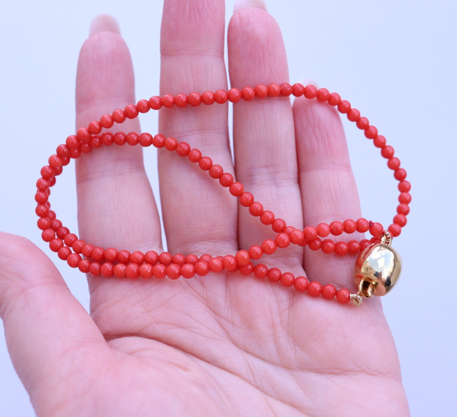 Red Coral Necklace One Strand Mediterranean Corals d-3mm, L-45cm/17,7in