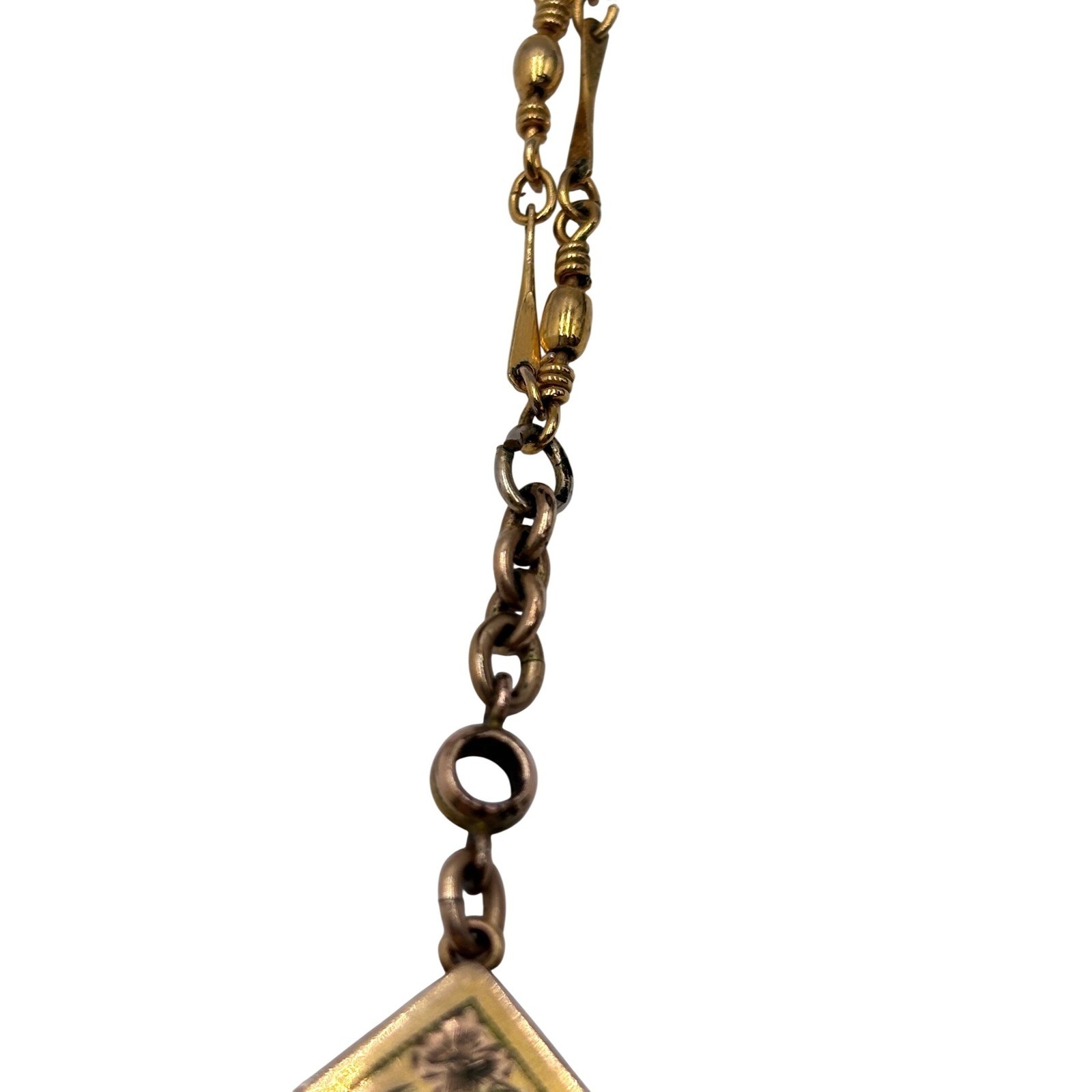 Antique VICTORIAN watch fob on a Victorian necklace Etched Bar Link Chain