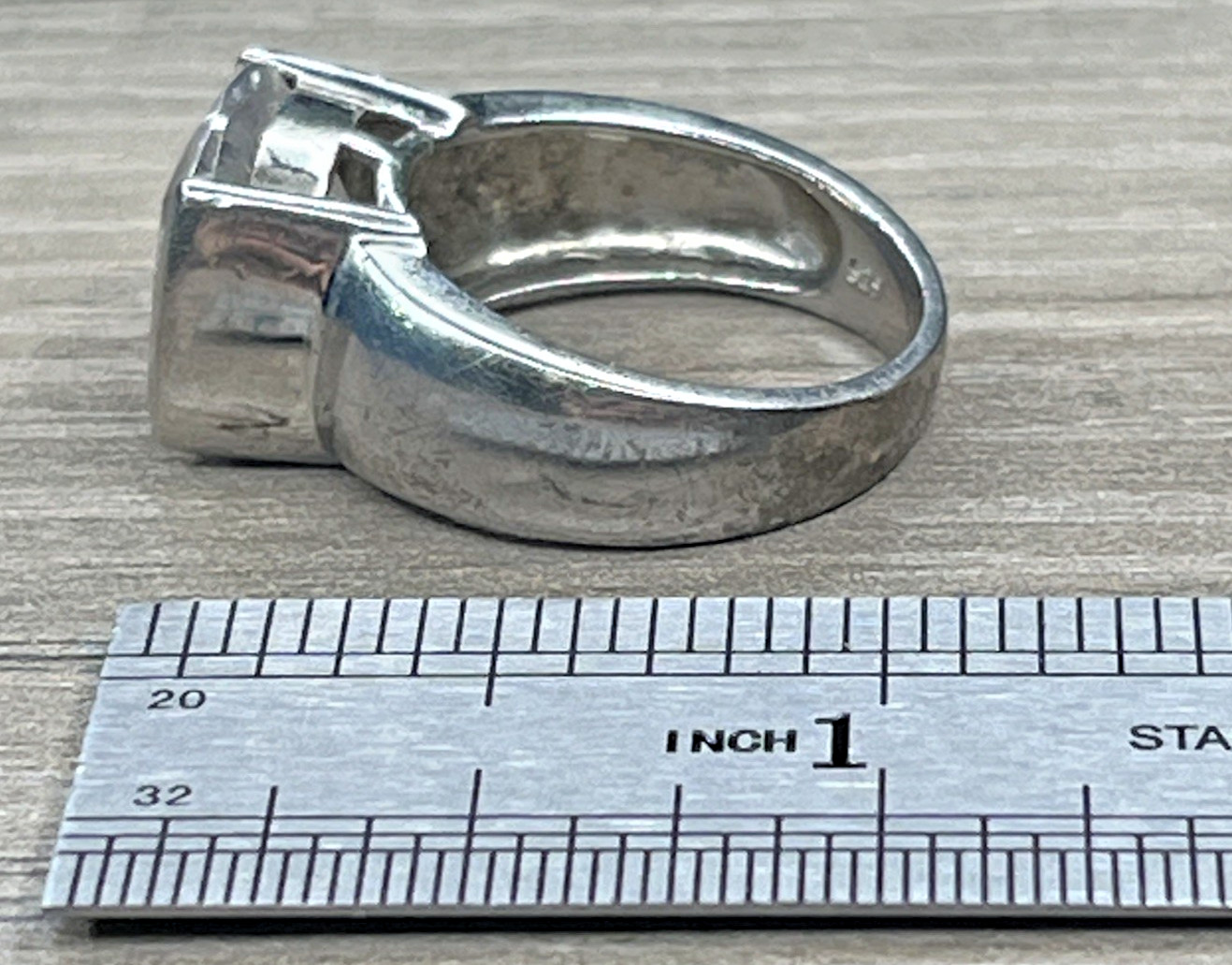 Big Large Clear CZ Cushion Cut Solitaire Vintage CI Sterling 925 Wide Ring SZ 8