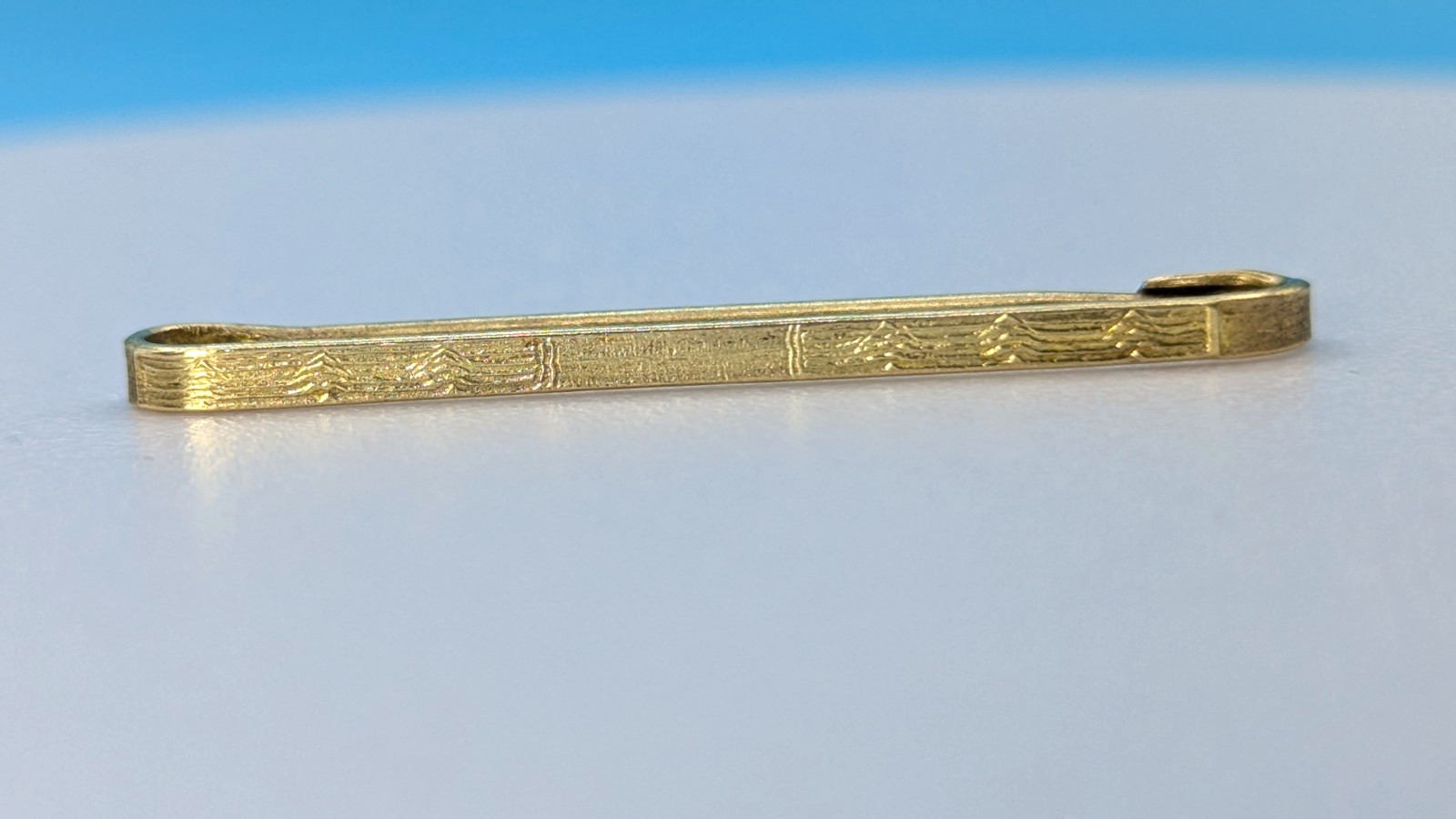 Antique Victorian Gold Tone Safety Pin Clasp Bar Lingerie Pin 1.5″ Trees Nature