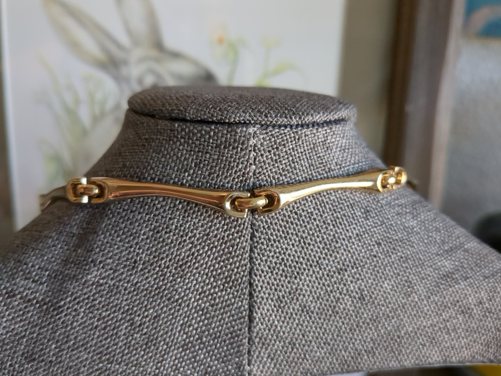 Vintage Gold Tone Bar Necklace Link Chain Bar Necklace 16″