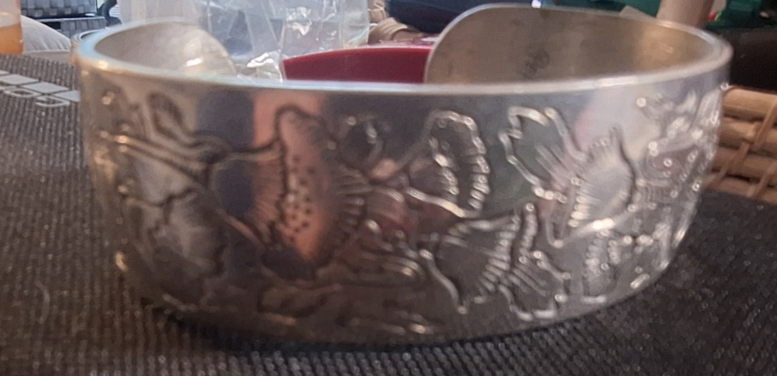 Wide Vintage Signed Kirk Pewter Poppy Poppies Flower Birthday Cuff Bracelet