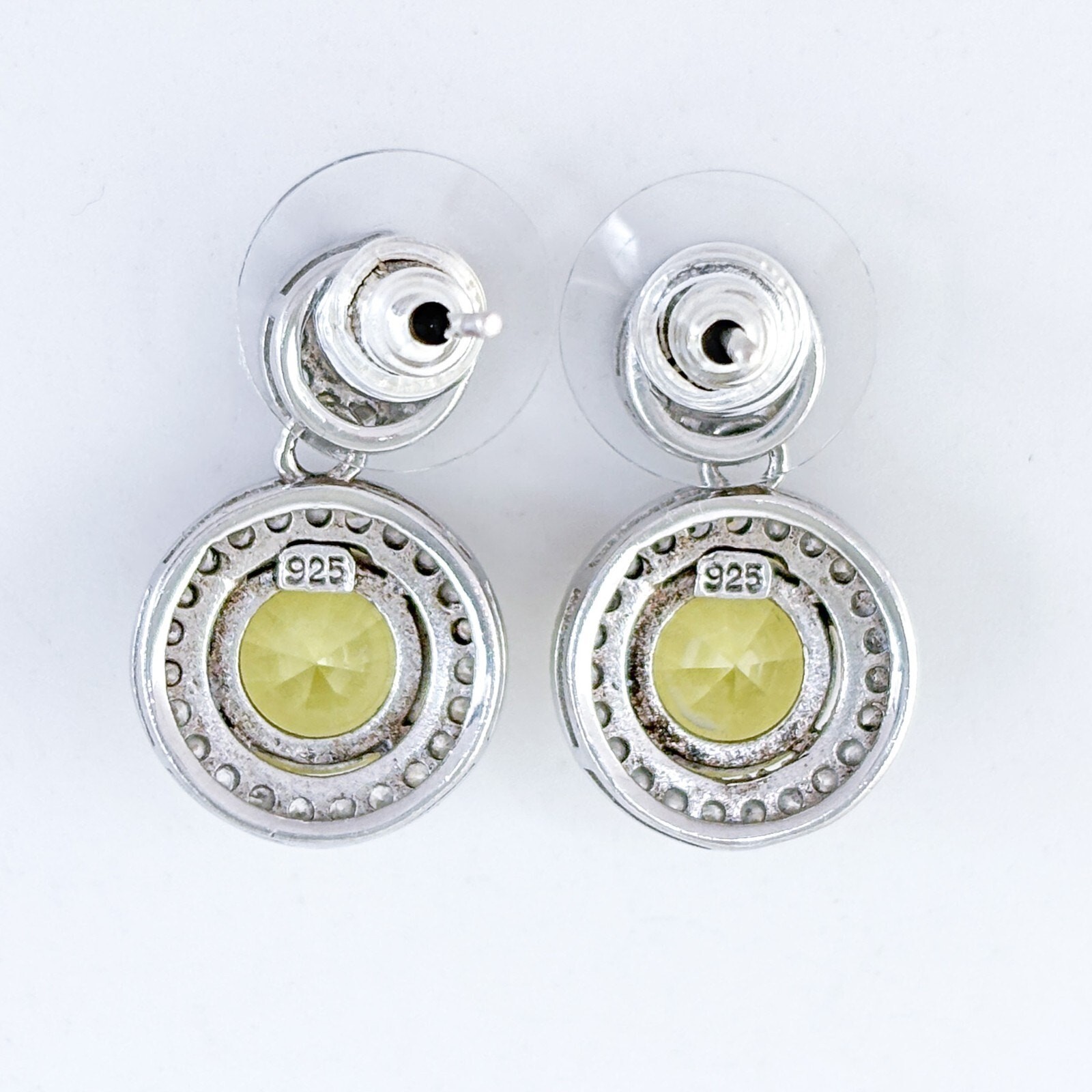 Estate Sterling Silver Citrine Cubic Zirconia Diamond Accent Dangle Earrings