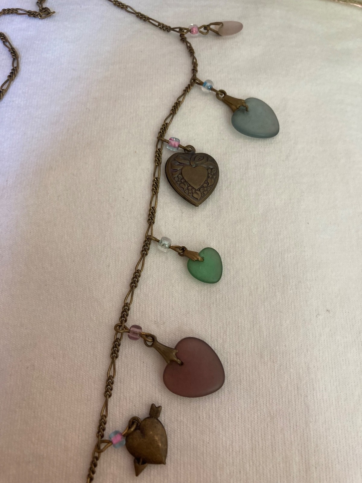 Glass Works Studio Marked Vintage Necklace with Heart Charms and Beads