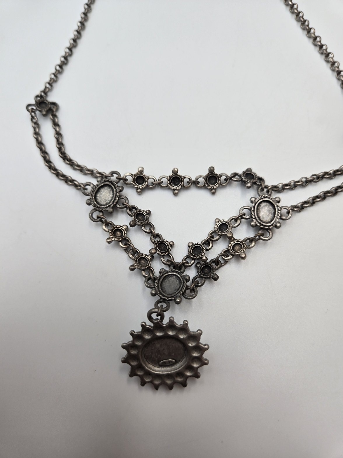 Vintage NR Silver Tone Faux Turquoise Bib Festoon Pendant Necklace festival boho