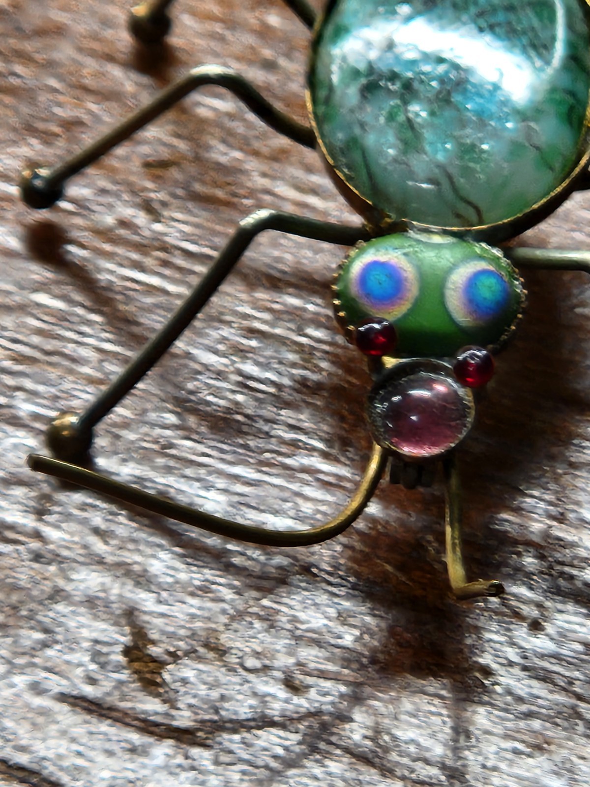 Wonderful Antique Bug Pin With Blue Glass Body And Tiny Purple and Red Head/Eyes
