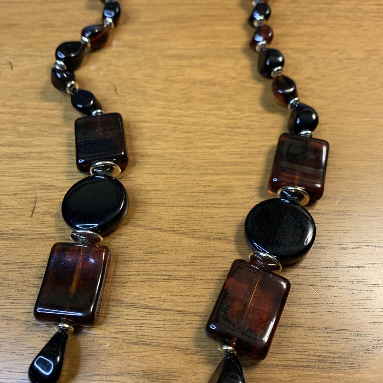 Vintage goldtone Genuine Lucite made in Hong Kong Black Brown beaded 18”necklace