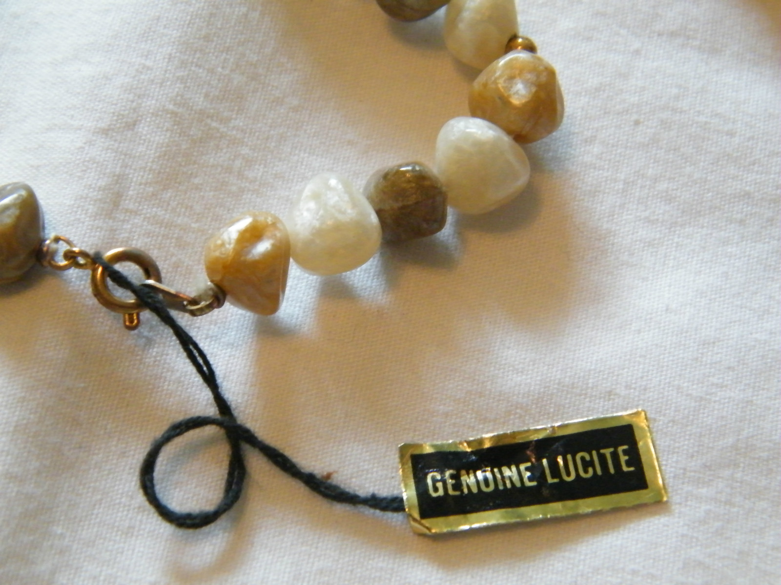 Beautiful Necklace Original Label Genuine Lucite Made in China Pearl Earthtones