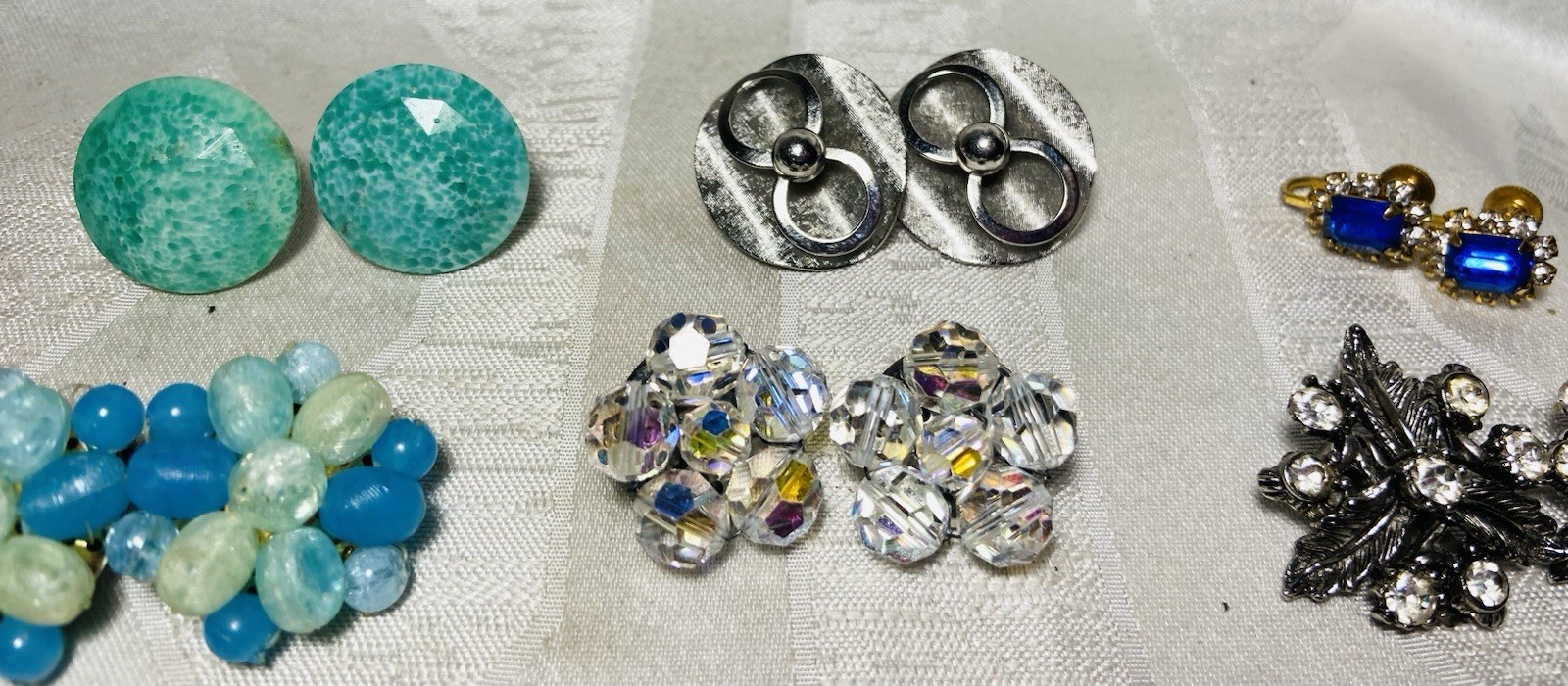 Vintage Earrings Lot 15 Pairs Clip On Screw Back Rhinestone Beaded Signed