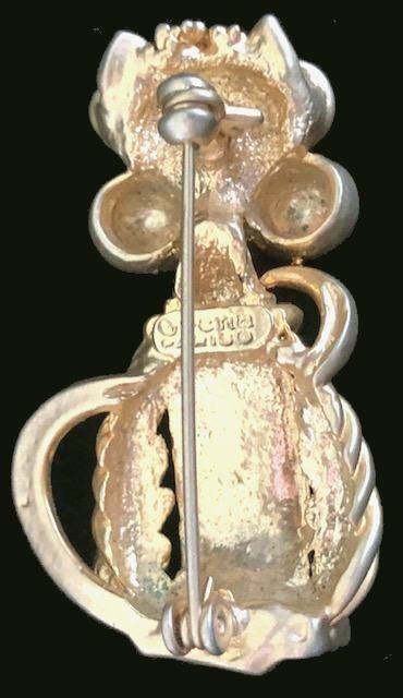 Vintage Signed ORENA PARIS Leather Inset CAT Figural Pin/Brooch,fjt