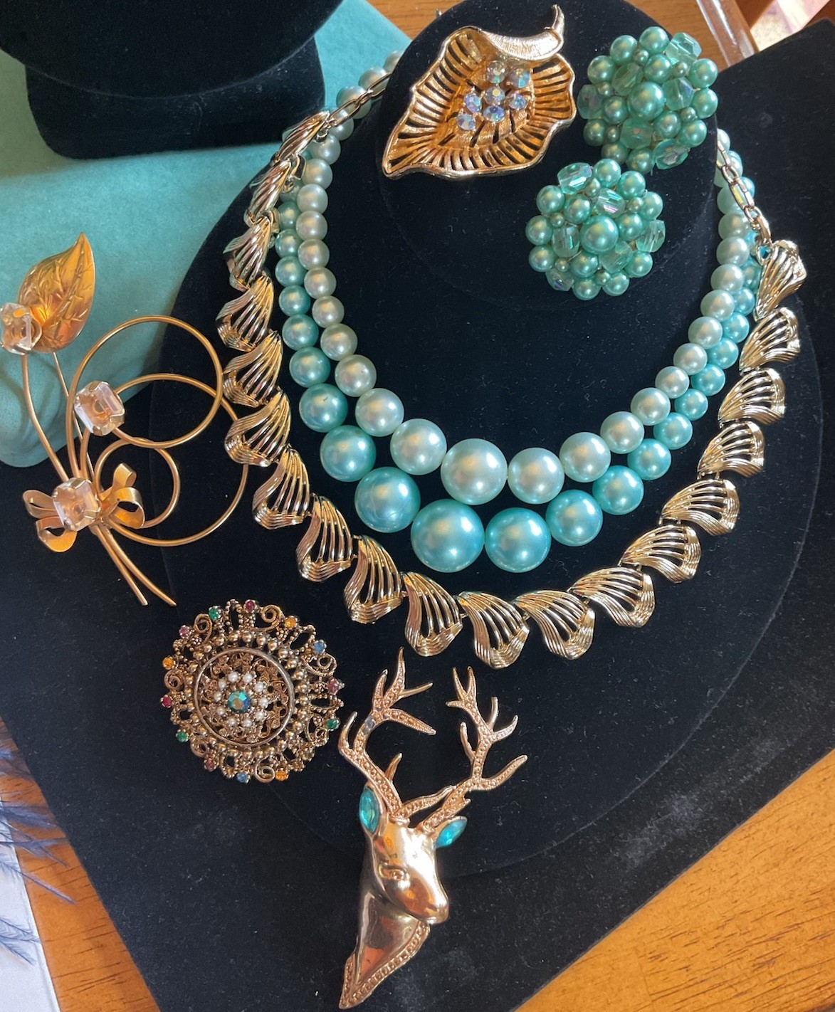 Vtg Aqua Blue Summer Jewelry Mix Lot Earrings Necklace Brooch Lisner Japan Coro