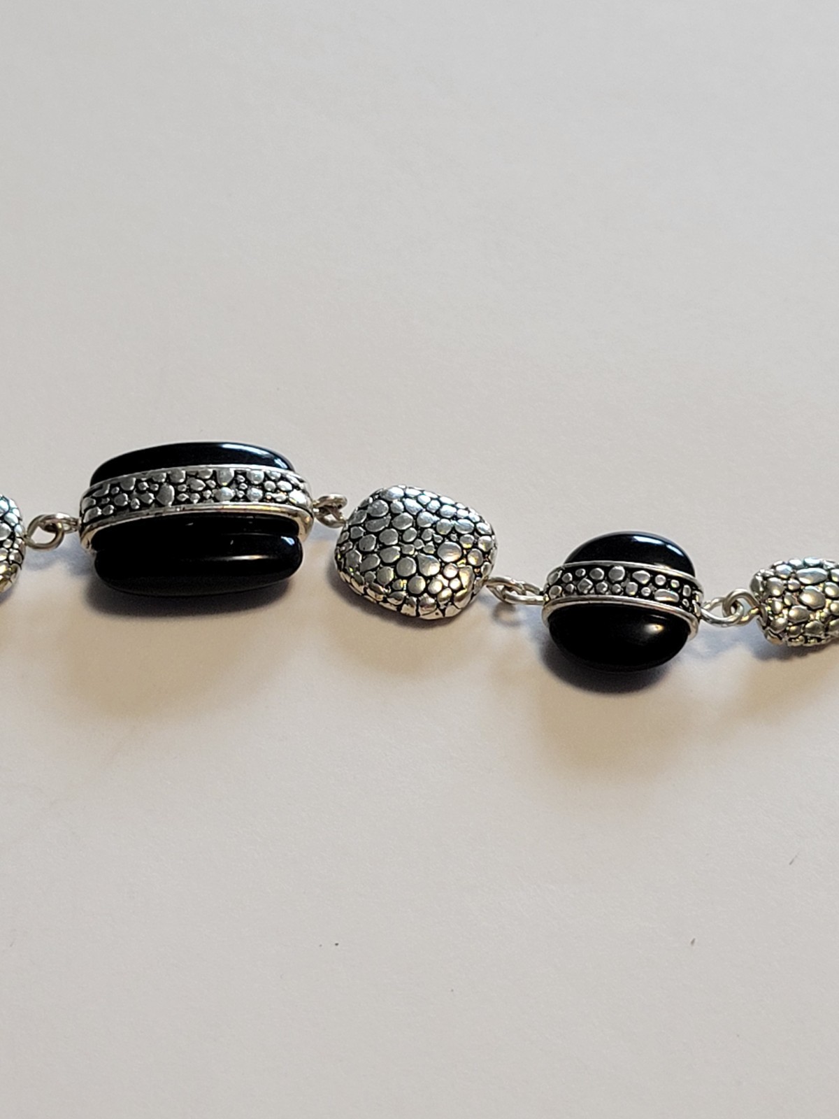 Vtg Napier Silver-Tone Cable Chain Necklace with Black & Silver Charms