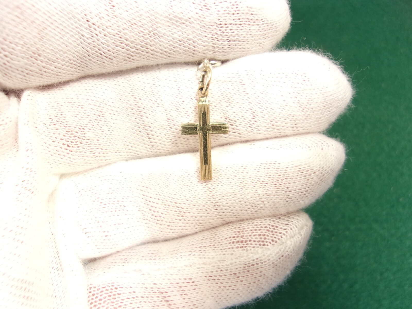 VERY LIGHT WEIGHT VTG STERLING SILVER BRACELET + LITTLE GOLD FILLED CROSS CHARM