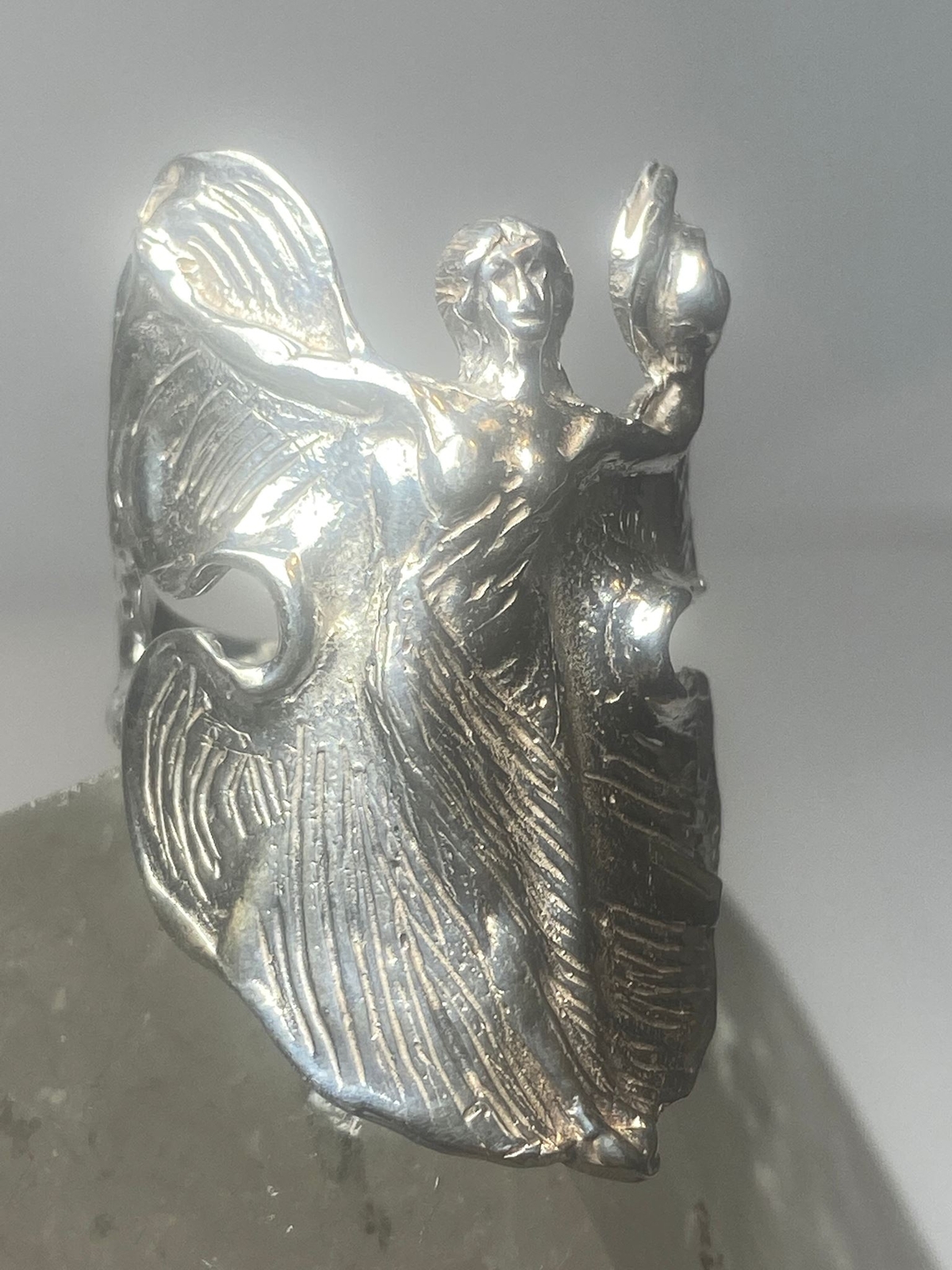 Wings Lady ring Art Deco influences band sterling silver women girls