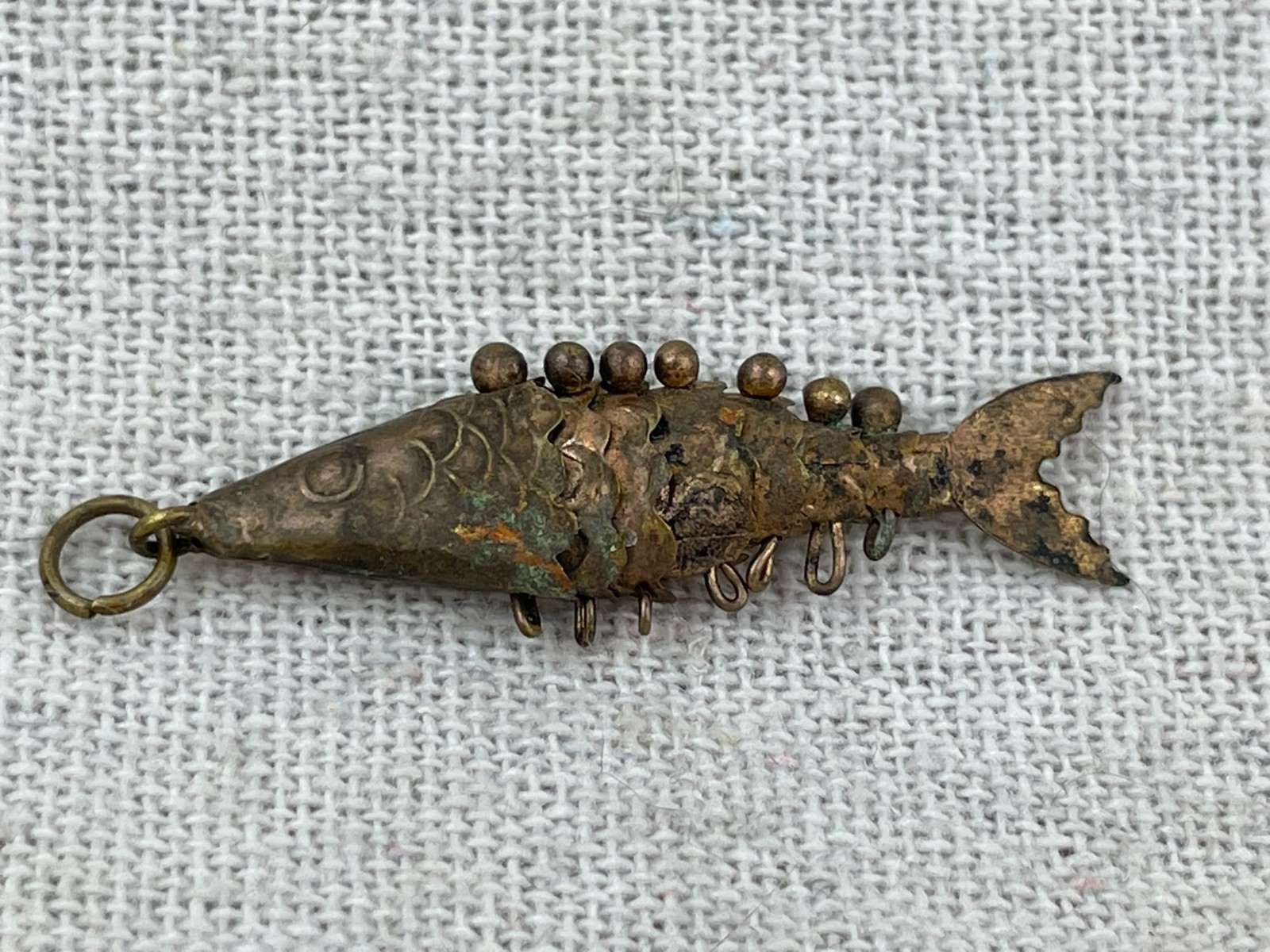 Vintage Articulated Fish Pendant Necklace Bronze Tone 1 1/2 Inch
