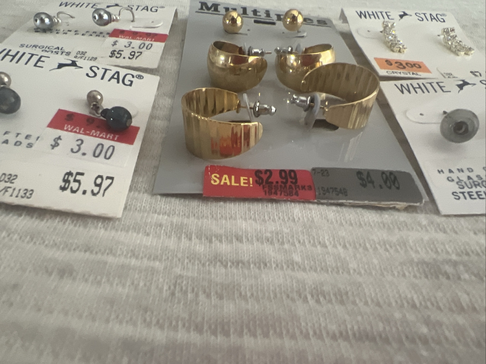 Vintage 90s White stag Earring Lot Wal-mart Pearl Crystal Glass Lot Of 5 ..