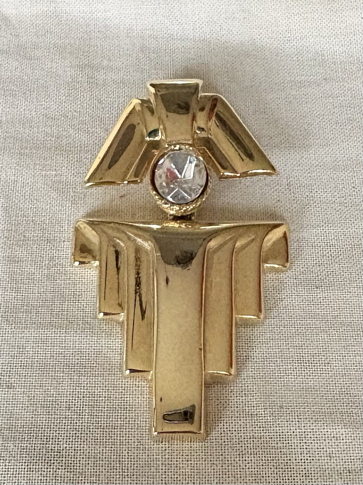 Vintage Bold Gold-Tone Geometric Brooch – 1980s/1990s Statement Pin